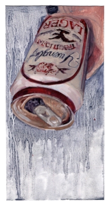 Pour one out (he even fucked up my beer), 2016, oil on paper, 9.5” x 5”